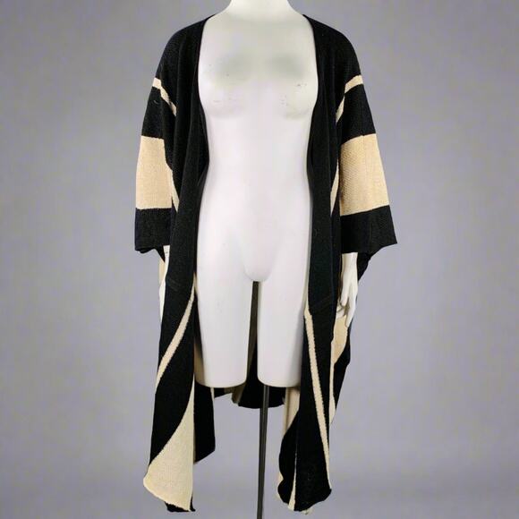 RALPH LAUREN Size M/L Black Beige Linen Silk Color Block Cardigan - Picture 1 of 12